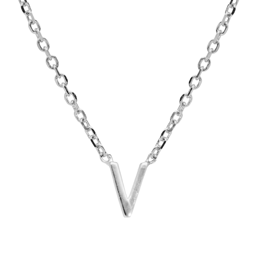 Collier en argent rhodi� cha�ne avec pendentif initiale V 5mm - 38+5cm - Vue 1