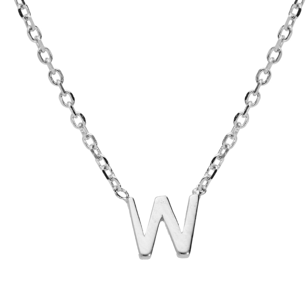 Collier en argent rhodi� cha�ne avec pendentif initiale W 5mm - 38+5cm - Vue 1