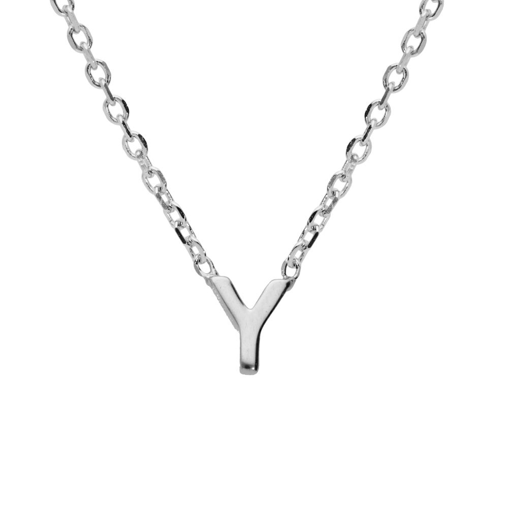 Collier en argent rhodi� cha�ne avec pendentif initiale Y 5mm - 38+5cm - Vue 1
