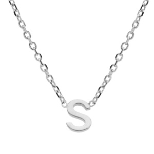 Collier en argent rhodié chaîne avec pendentif initiale S 5mm - 38+5cm - Vue 1