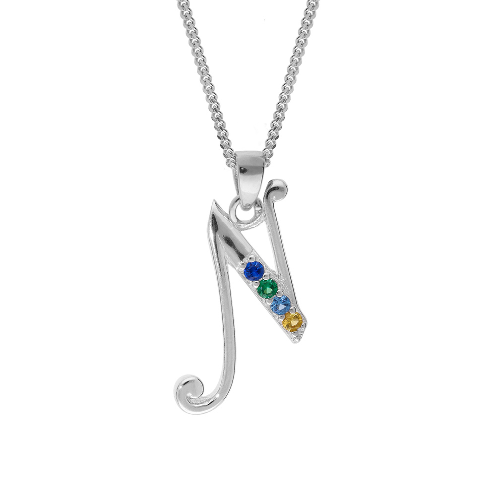 Collier en argent rhodi� cha�ne avec pendentif initiale N et oxydes multi couleurs sertis 42+3cm - Vue 1