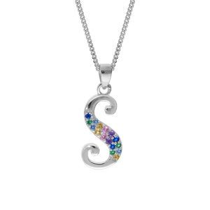 Collier en argent rhodi chane avec pendentif initiale S et oxydes multi couleurs sertis 42+3cm - Vue 1