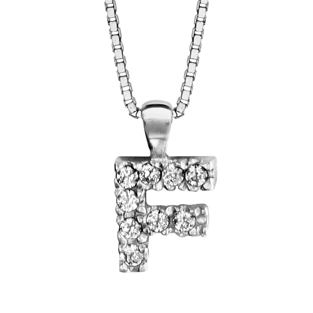 Collier en argent rhodi chane avec pendentif initiale F orne d\'oxydes blancs - longueur 45cm - Vue 1