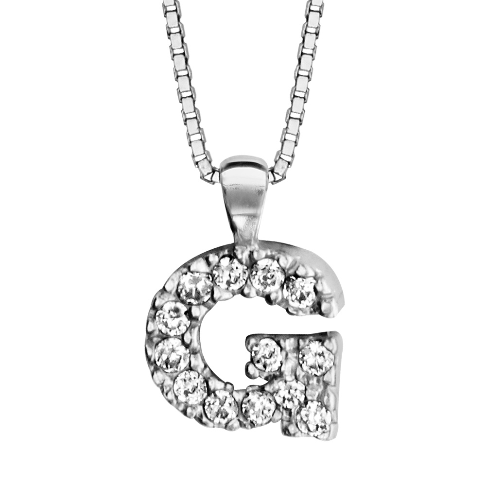 Collier en argent rhodi� cha�ne avec pendentif initiale G orn�e d\'oxydes blancs - longueur 45cm - Vue 1