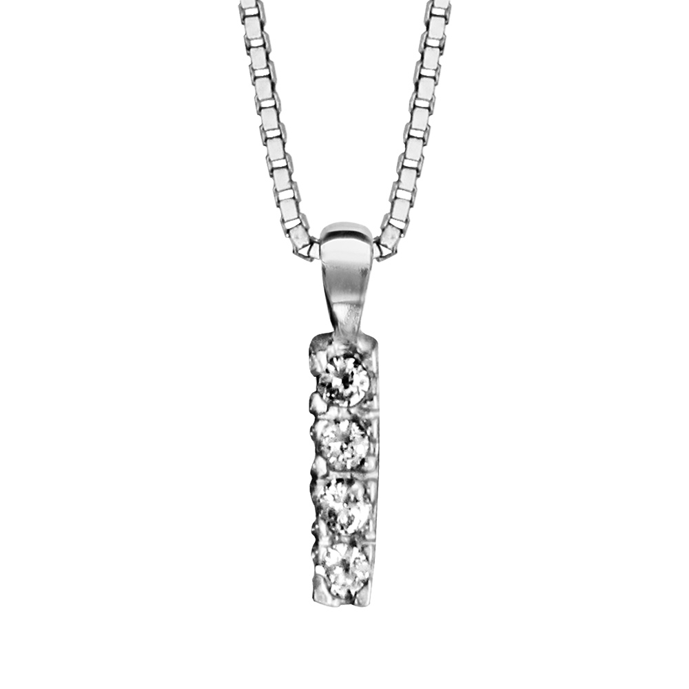 Collier en argent rhodi� cha�ne avec pendentif initiale I orn�e d\'oxydes blancs - longueur 45cm - Vue 1
