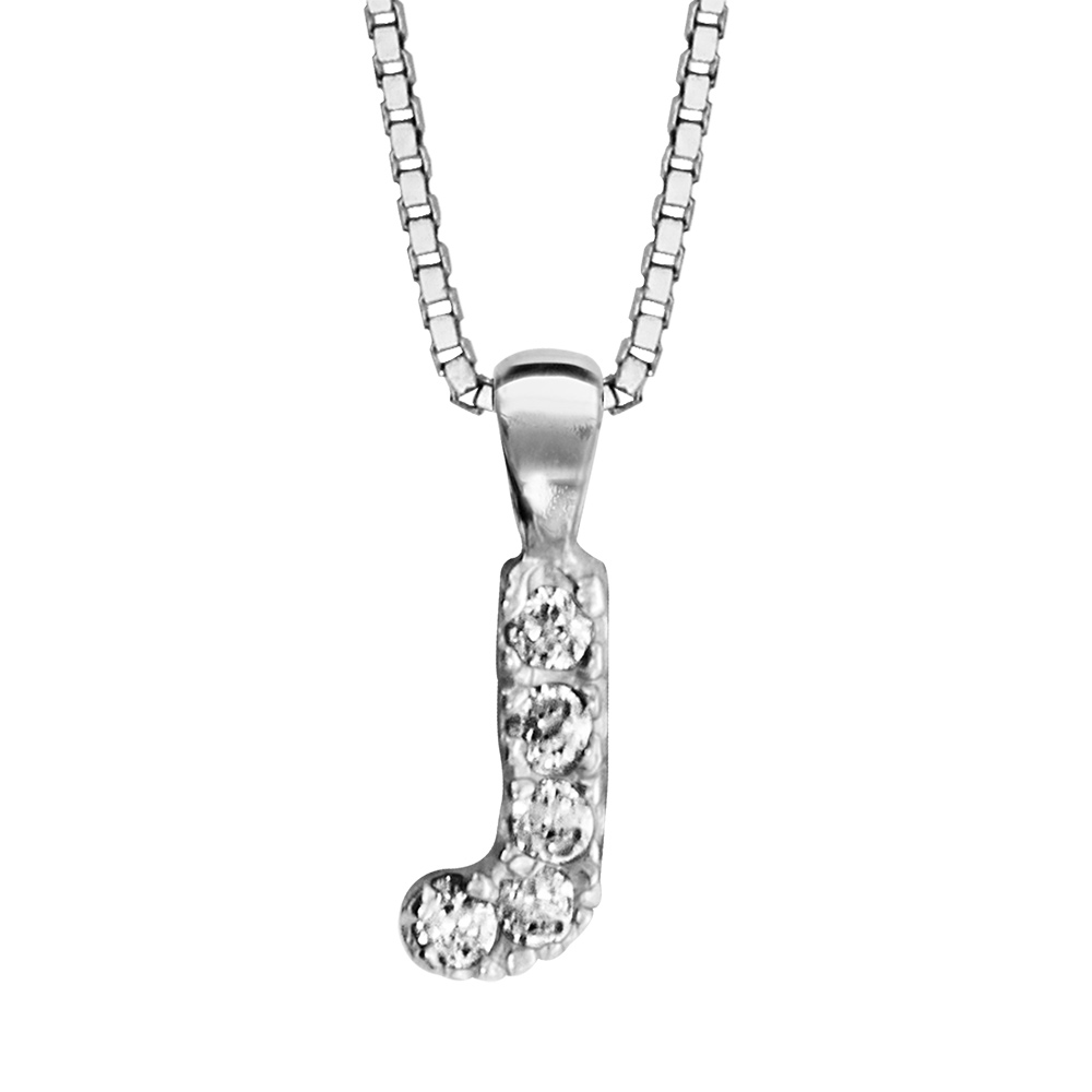 Collier en argent rhodi� cha�ne avec pendentif initiale J orn�e d\'oxydes blancs - longueur 45cm - Vue 1