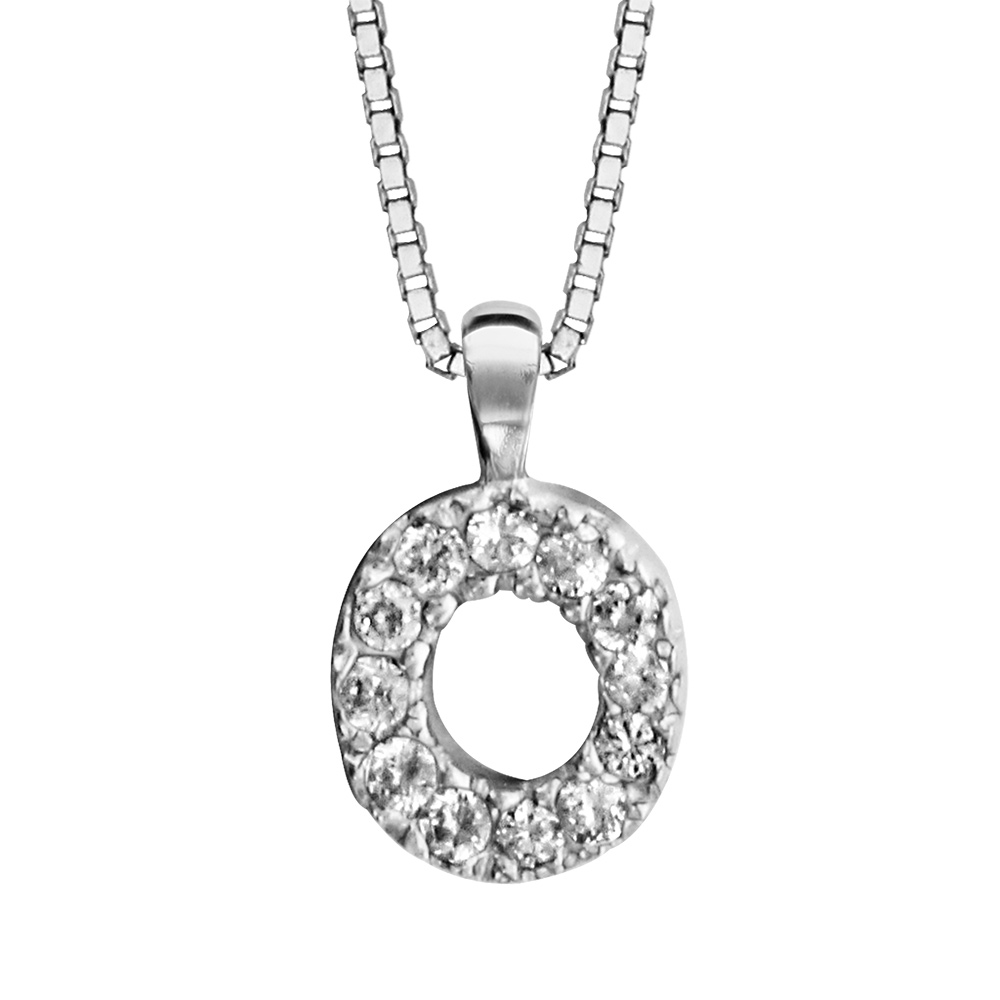 Collier en argent rhodi� cha�ne avec pendentif initiale O orn�e d\'oxydes blancs - longueur 45cm - Vue 1