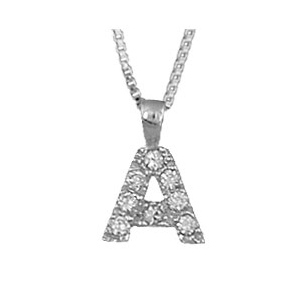 Collier en argent rhodi chane avec pendentif initiale A orne d\'oxydes blancs - longueur 45cm - Vue 1