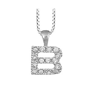 Collier en argent rhodi chane avec pendentif initiale B orne d\'oxydes blancs - longueur 45cm - Vue 1