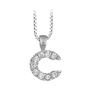 Collier en argent rhodi chane avec pendentif initiale C orne d\'oxydes blancs - longueur 45cm - Vue 1