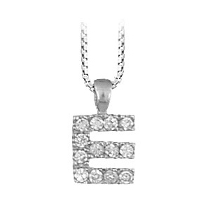 Collier en argent rhodi chane avec pendentif initiale E orne d\'oxydes blancs - longueur 45cm - Vue 1