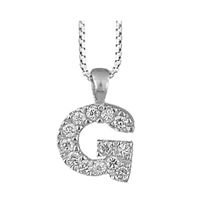 Collier en argent rhodi chane avec pendentif initiale G orne d\'oxydes blancs - longueur 45cm - Vue 1