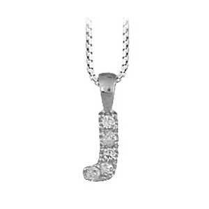 Collier en argent rhodi chane avec pendentif initiale J orne d\'oxydes blancs - longueur 45cm - Vue 1