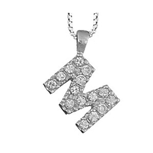 Collier en argent rhodi chane avec pendentif initiale M orne d\'oxydes blancs - longueur 45cm - Vue 1