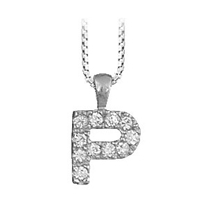 Collier en argent rhodi chane avec pendentif initiale P orne d\'oxydes blancs - longueur 45cm - Vue 1