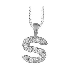 Collier en argent rhodi chane avec pendentif initiale S orne d\'oxydes blancs - longueur 45cm - Vue 1