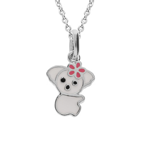 Collier en argent rhodi chane avec pendentif koala blanc et fleur 36+2cm - Vue 1