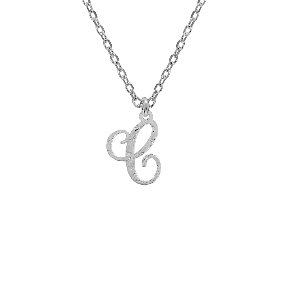 Collier en argent rhodi chane avec pendentif lettre anglaise C diamante longueur 40+4cm - Vue 1