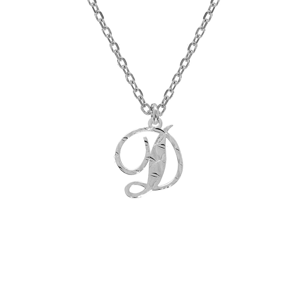 Collier en argent rhodi chane avec pendentif lettre anglaise D diamante longueur 40+4cm - Vue 1
