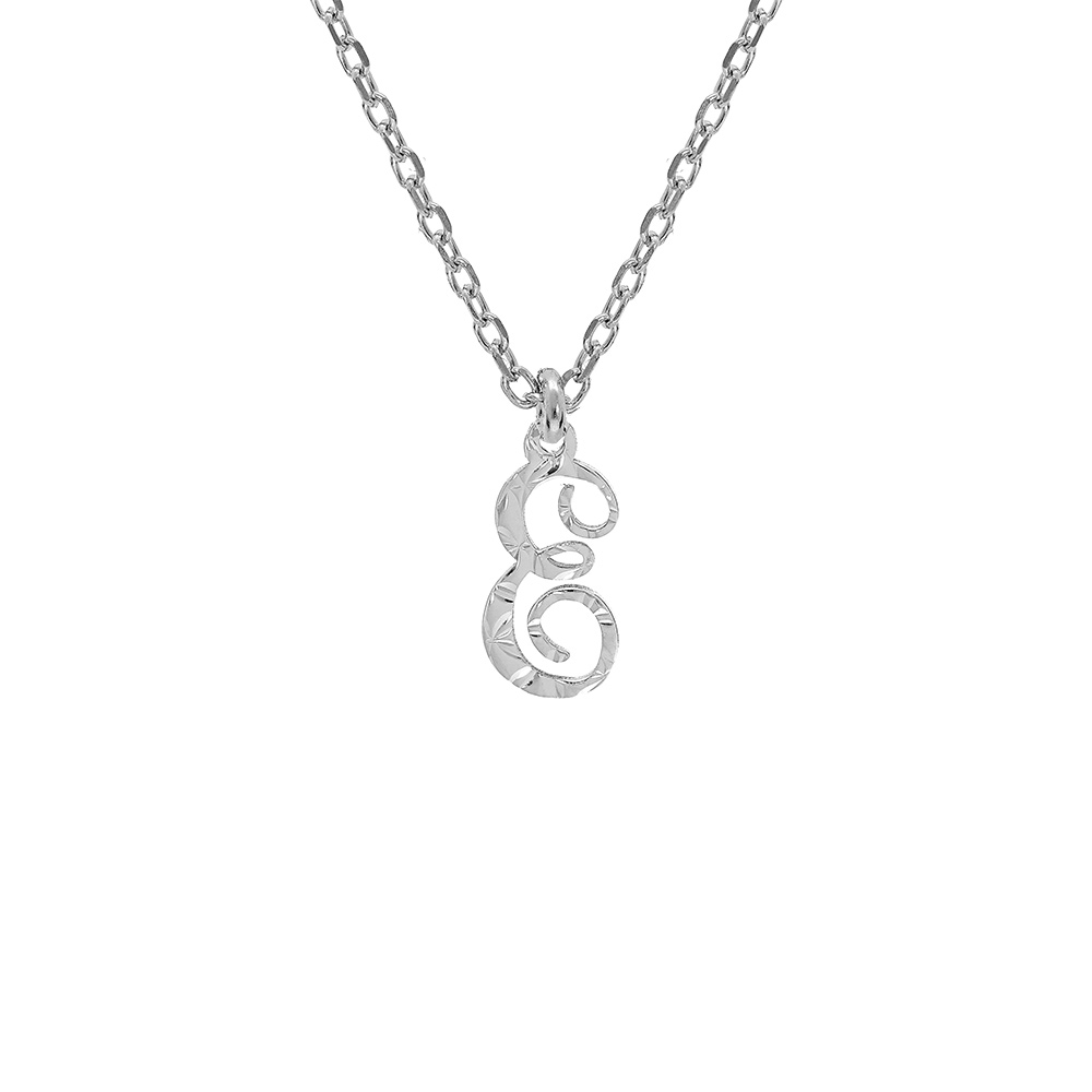 Collier en argent rhodi chane avec pendentif lettre anglaise E diamante longueur 40+4cm - Vue 1