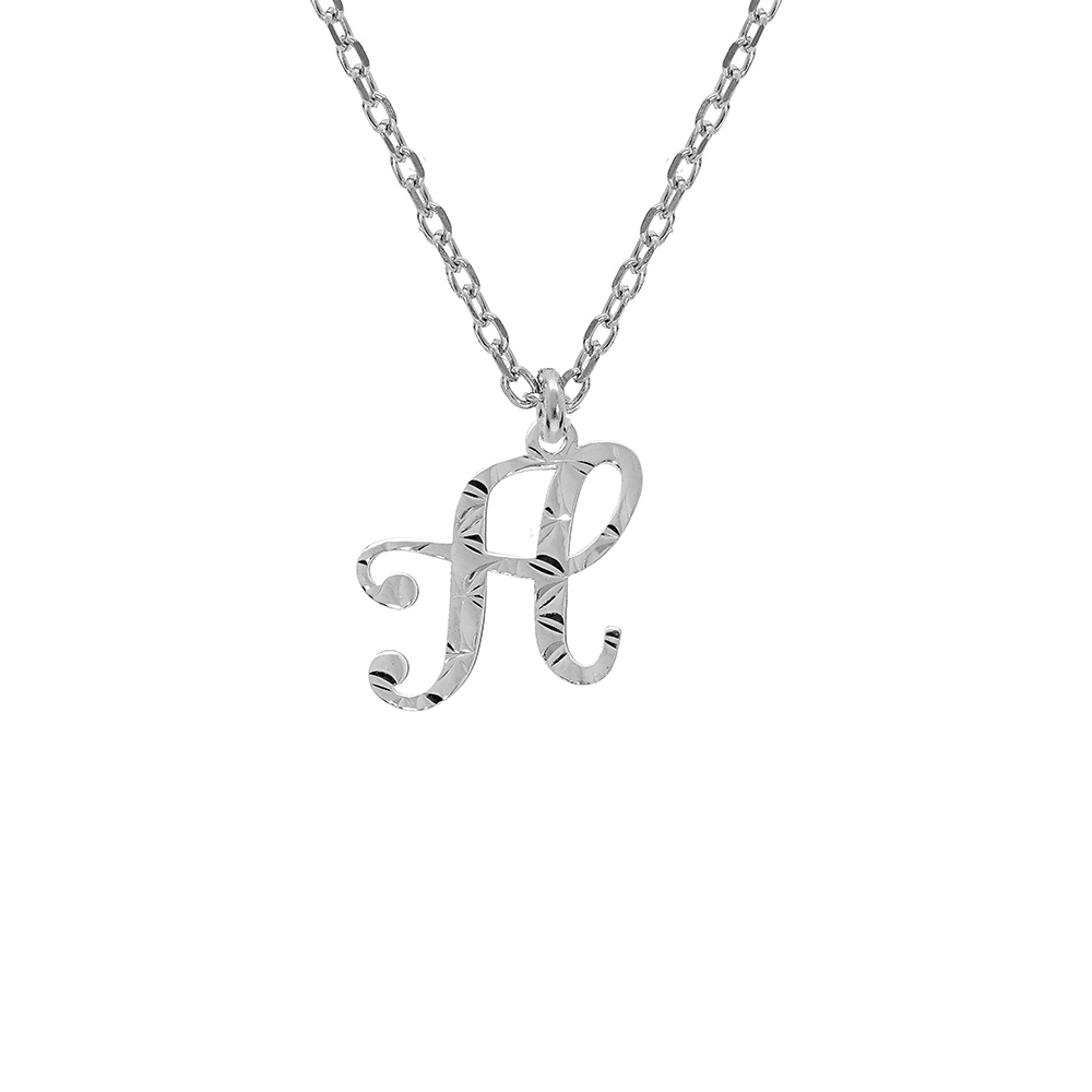 Collier en argent rhodi chane avec pendentif lettre anglaise H diamante longueur 40+4cm - Vue 1