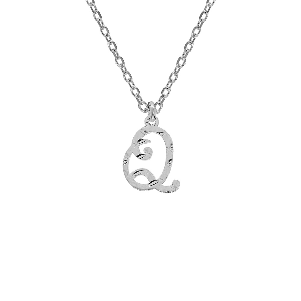 Collier en argent rhodi chane avec pendentif lettre anglaise Q diamante longueur 40+4cm - Vue 1
