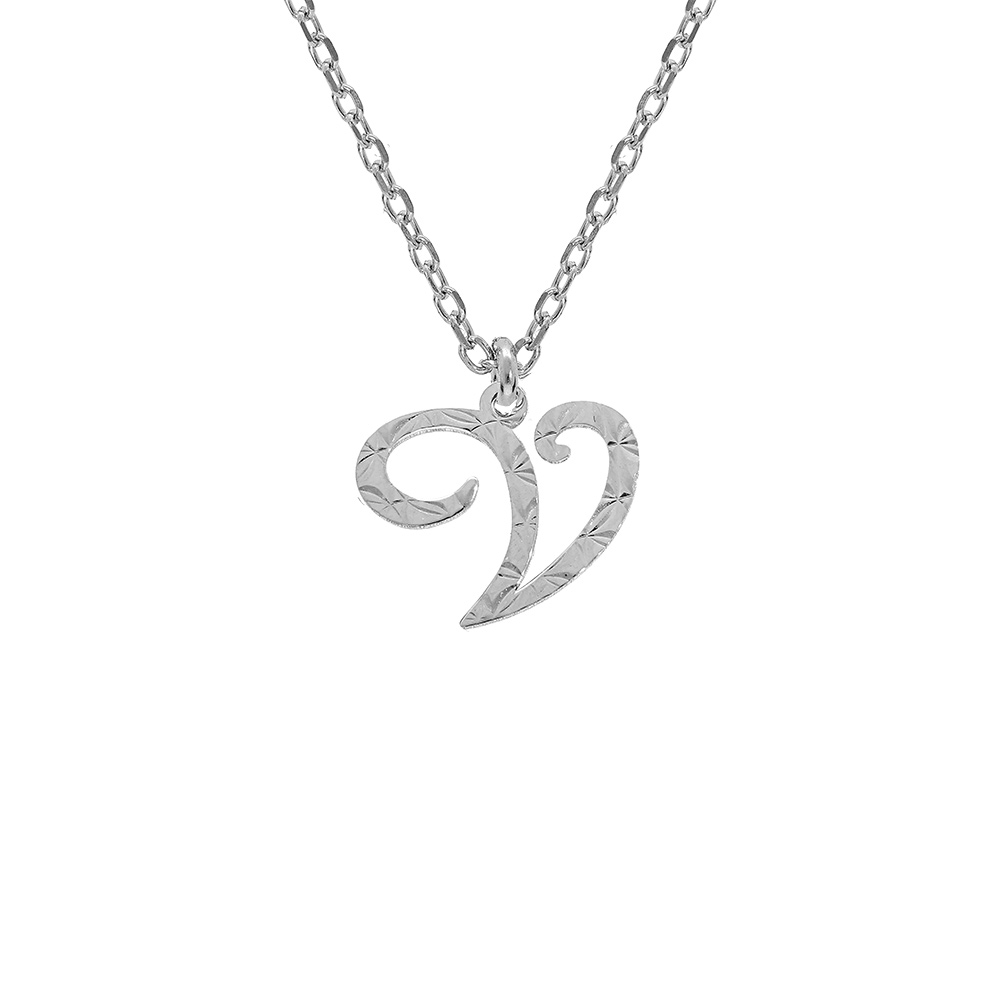 Collier en argent rhodi chane avec pendentif lettre anglaise V diamante longueur 40+4cm - Vue 1