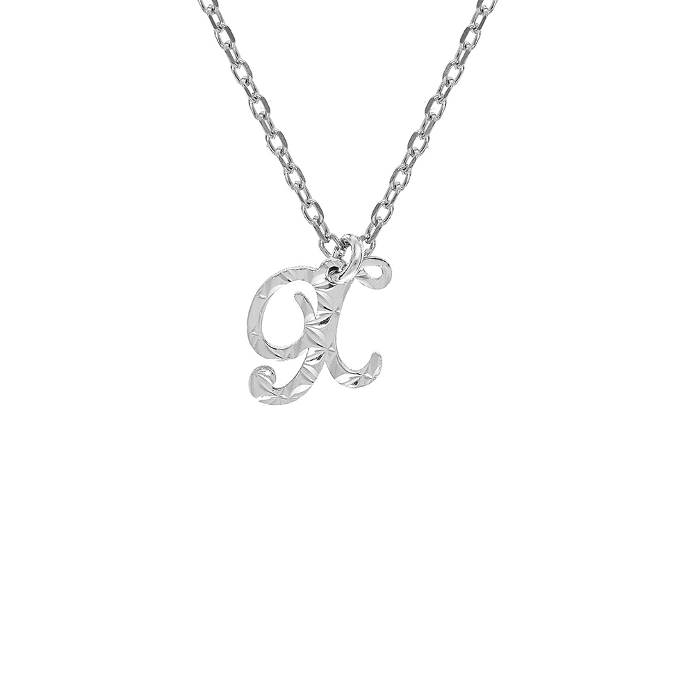 Collier en argent rhodi chane avec pendentif lettre anglaise X diamante longueur 40+4cm - Vue 1