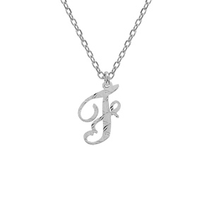 Collier en argent rhodi chane avec pendentif lettre anglaise F diamante longueur 40+4cm - Vue 1