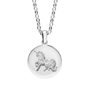 Collier en argent rhodié chaîne avec pendentif licorne martelée sur galet 40+5cm - Vue 1