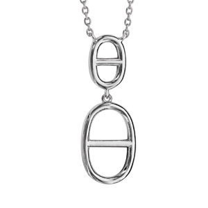 Collier en argent rhodi chane avec pendentif 2 mailles marines - longueur 40cm + 4cm de rallonge - Vue 1