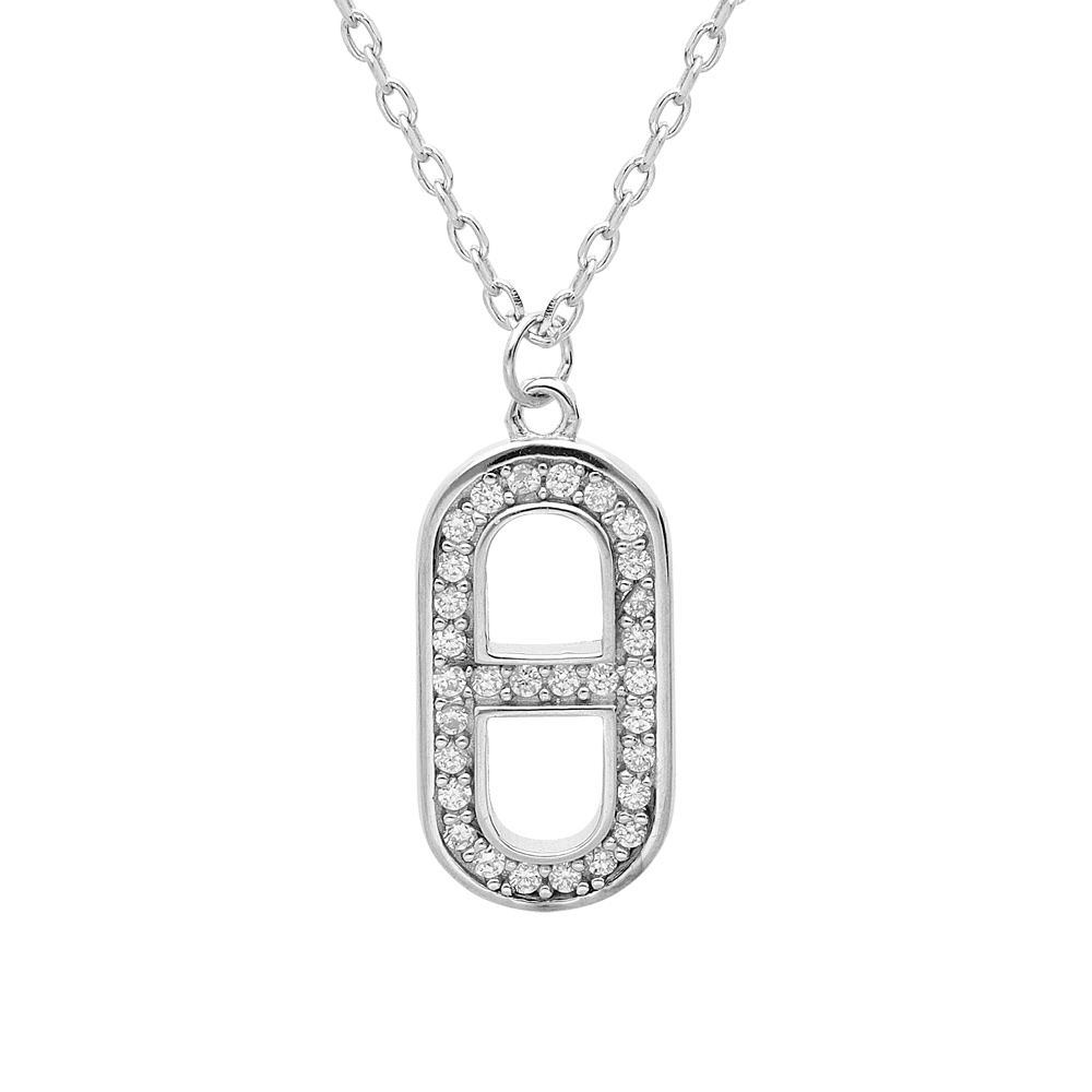 Collier en argent rhodi� cha�ne avec pendentif maillon marine oxydes blancs sertis 43cm r�glable 41 et 39cm - Vue 1
