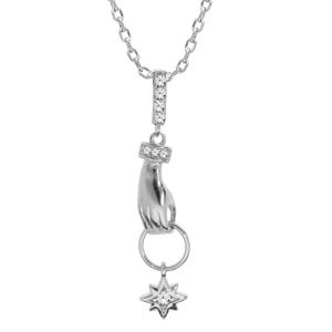 Collier en argent rhodi chane avec pendentif main avec toile 42+3cm - Vue 1