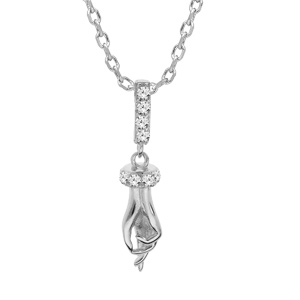 Collier en argent rhodi chane avec pendentif main oxydes blancs 42+3cm - Vue 1