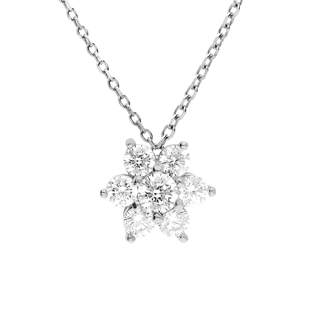 Collier en argent rhodi chane avec pendentif marguerite avec oxyde blanc au cente et contour oxydes blancs sertis 40+5cm - Vue 1