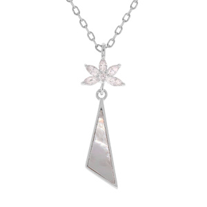 Collier en argent rhodi chane avec pendentif Nacre vritable et oxydes blancs sertis rglableable 39, 41 et 43cm - Vue 1