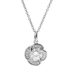 Collier en argent rhodié chaîne avec pendentif noeud d\'amour pavé d\'oxydes blancs 40+4cm - Vue 1