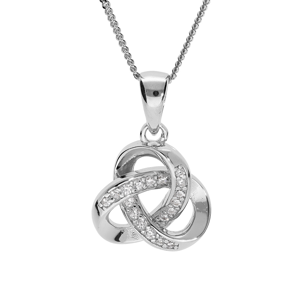 Collier en argent rhodi� cha�ne avec pendentif noeud oxydes blancs sertis 42+3cm - Vue 1