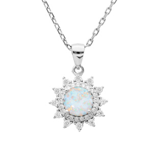 Collier en argent rhodi chane avec pendentif Opale blanche de synthse 44,5cm - Vue 1