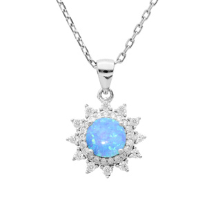 Collier en argent rhodi chane avec pendentif Opale bleue de synthse 44,5cm - Vue 1