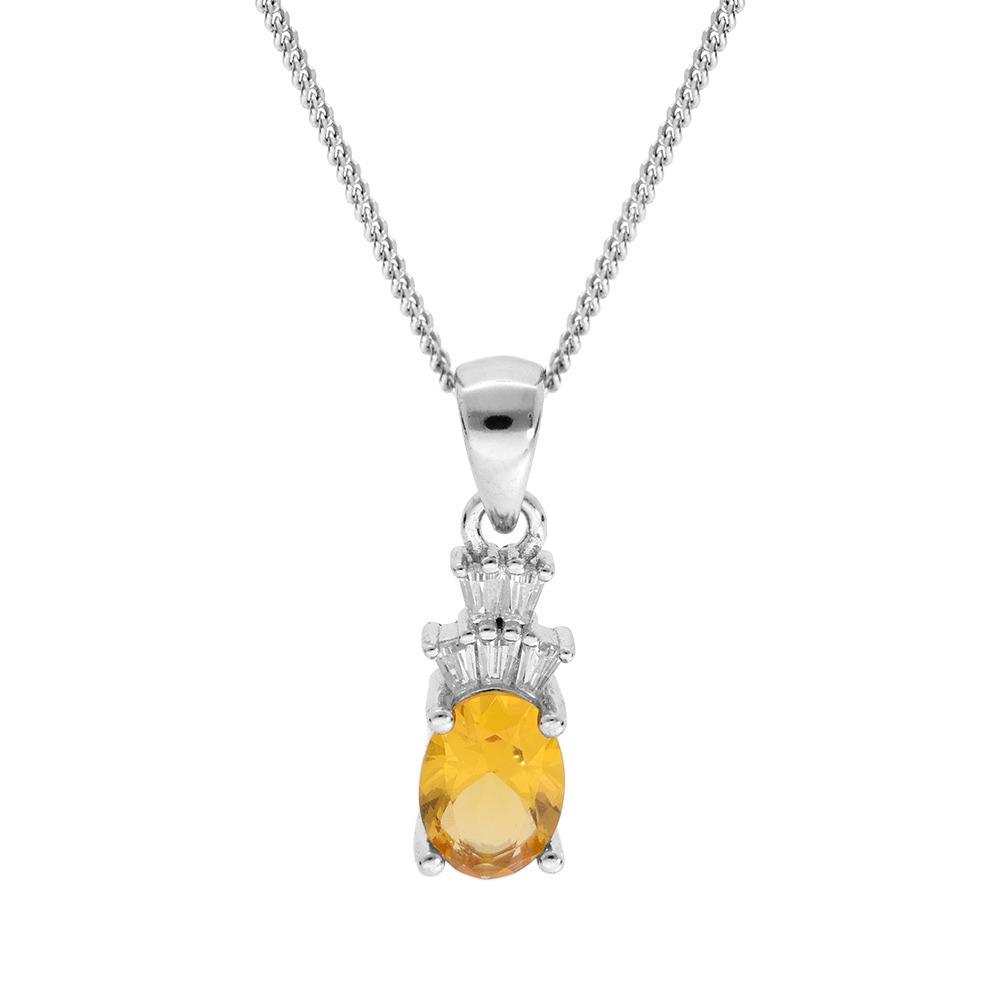 Collier en argent rhodi� cha�ne avec pendentif oxyde blanc et jaune 42+3cm - Vue 1