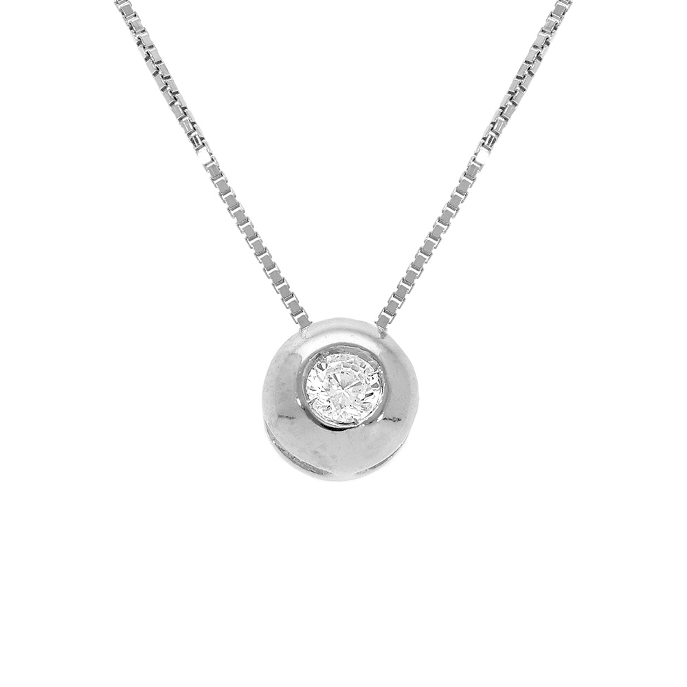 Collier en argent rhodi� cha�ne avec pendentif oxyde blanc serti clos - longueur 41,5cm - Vue 1