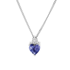 Collier en argent rhodié chaîne avec pendentif oxyde bleu foncé forme coeur et oxyde blanc 42+3cm - Vue 1
