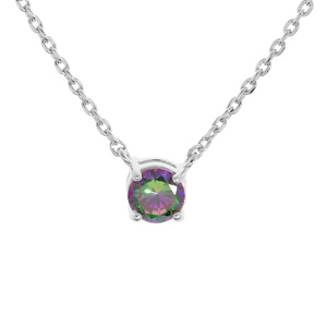 Collier en argent rhodi chane avec pendentif oxyde mystique arc en ciel 4 griffes 42+3cm - Vue 1