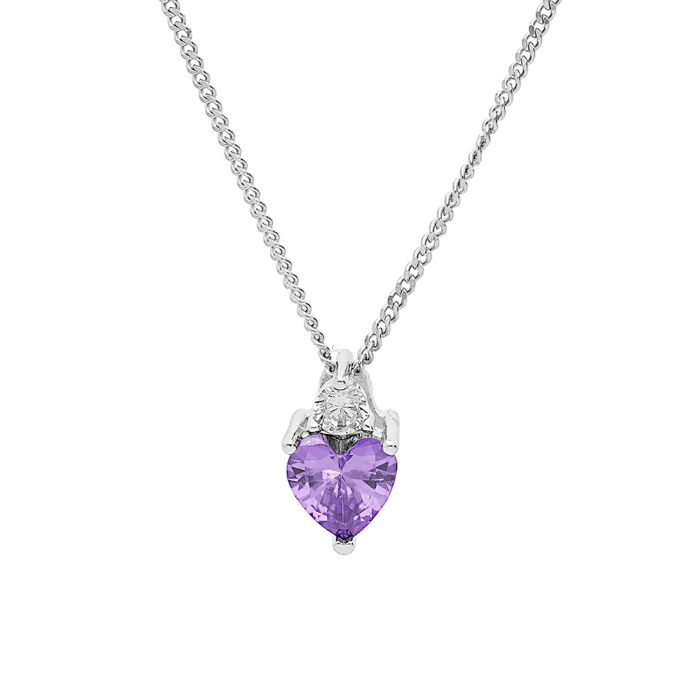 Collier en argent rhodi� cha�ne avec pendentif oxyde violet forme coeur et oxyde blanc 42+3cm - Vue 1