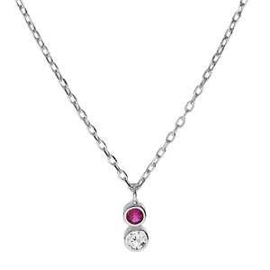 Collier en argent rhodi chane avec pendentif oxydes blanc et fuschia sertis clos 40+3cm - Vue 1