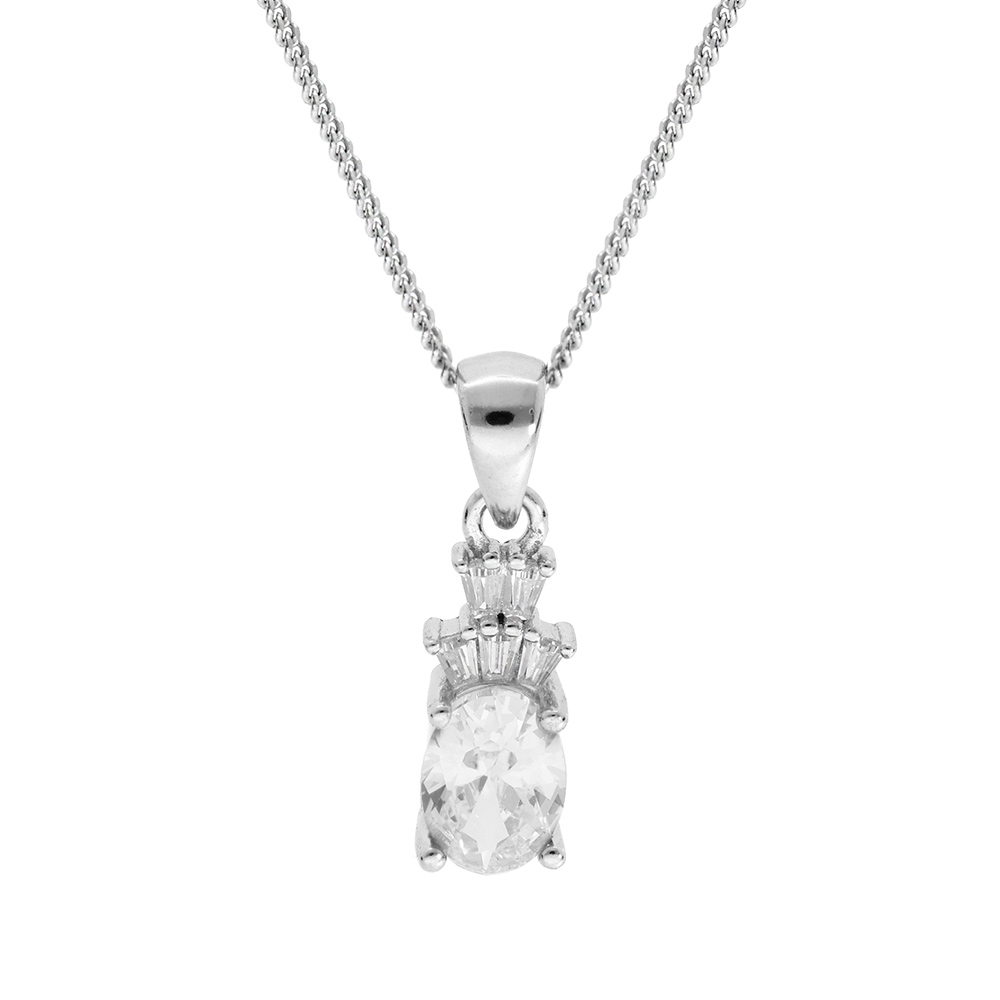 Collier en argent rhodi� cha�ne avec pendentif oxydes blancs 42+3cm - Vue 1