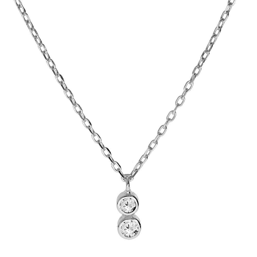Collier en argent rhodi� cha�ne avec pendentif oxydes blancs sertis clos 40+3cm - Vue 1