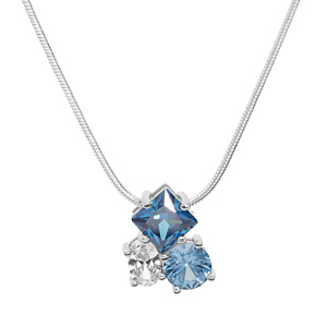 Collier en argent rhodi chane avec pendentif 3 oxydes bleus et blanc 42+3cm - Vue 1