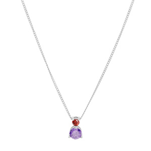 Collier en argent rhodi chane avec pendentif 2 oxydes sertis 3 et 5mm rouge et violet 42+3cm - Vue 1